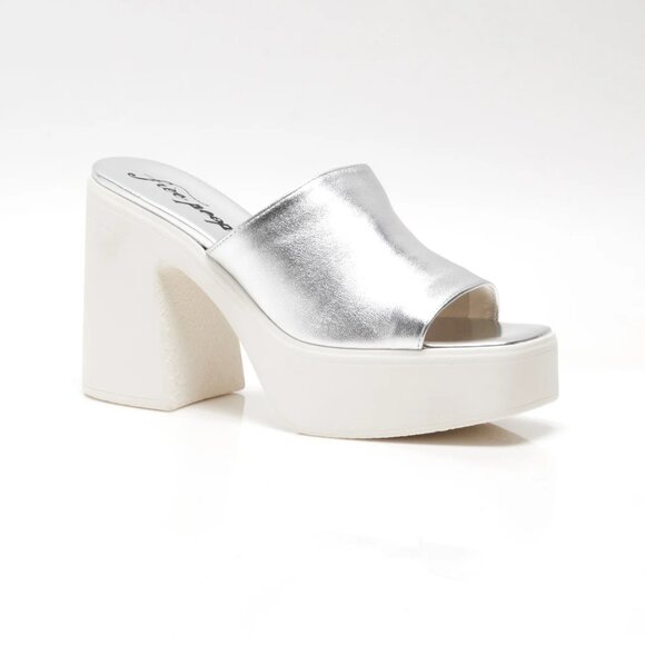 FREE PEOPLE Zoe Platform Slide Sandals Slip On Leather Silver Size 38.5 / US 8 - Picture 11 of 11